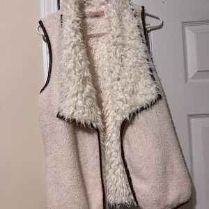 Women's Cream Sherpa Vest with faux leather trim